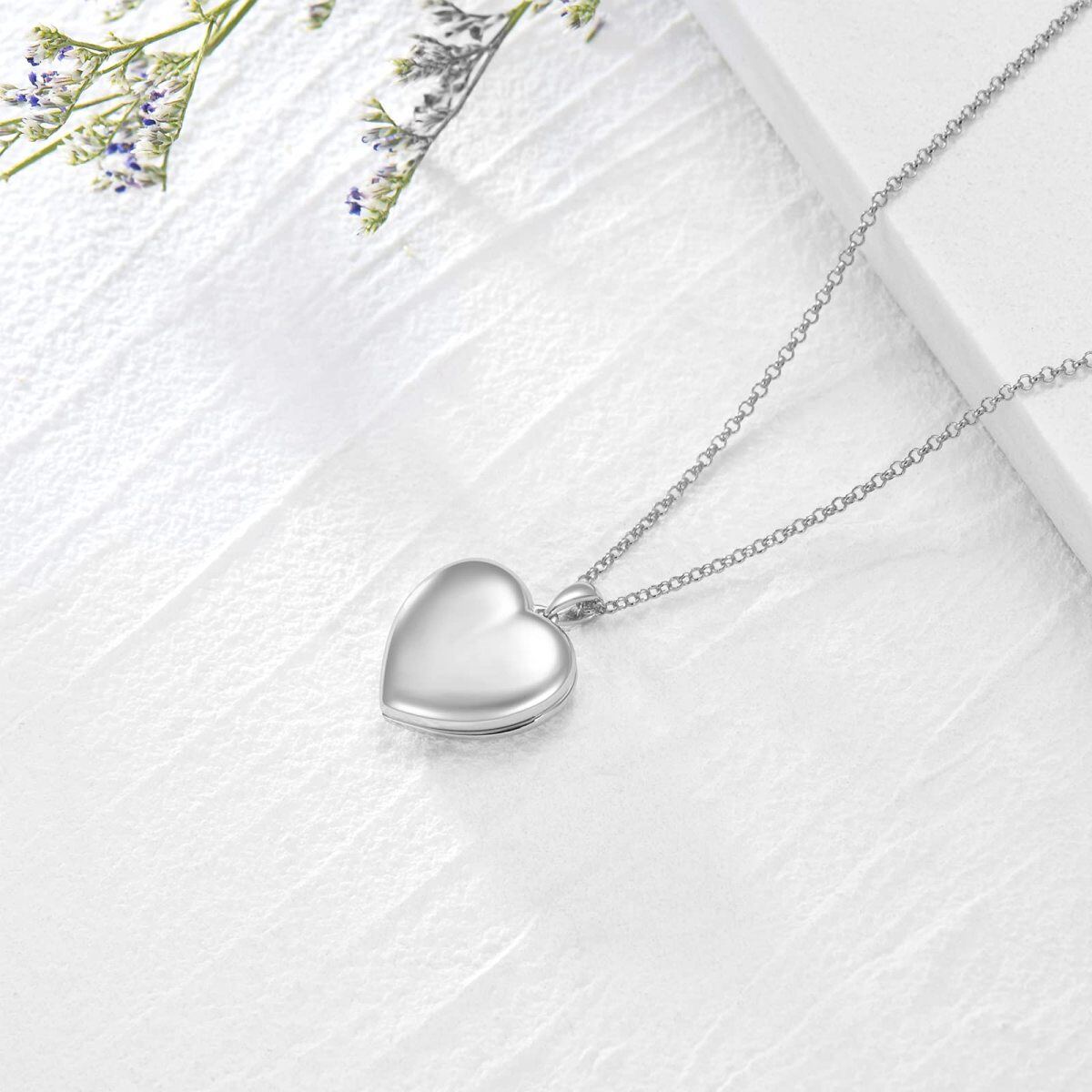 10K White Gold Personalized Engraving & Personalized Photo & Heart Pendant Necklace with Engraved Word-4