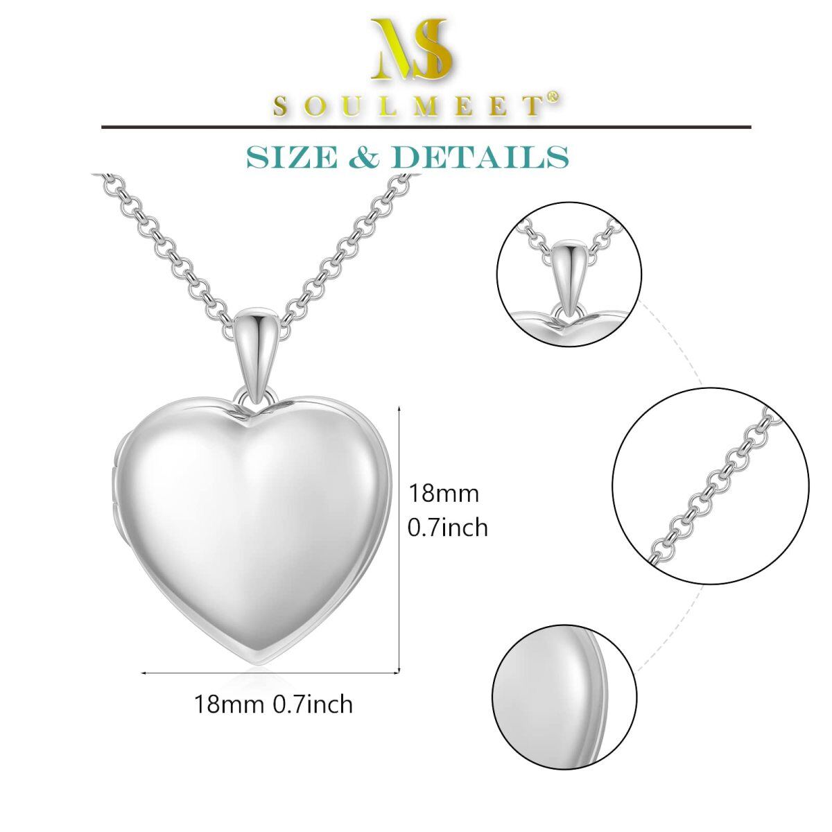 Sterling Silver Personalized Photo & Heart Pendant Necklace with Engraved Word-6