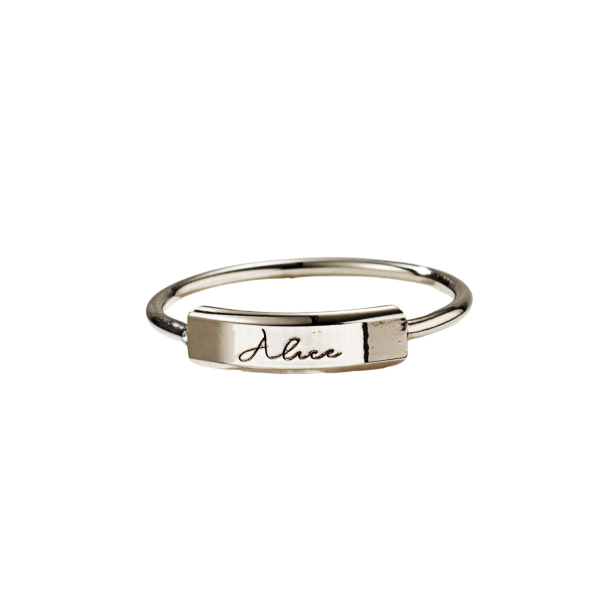 10K White Gold Personalized Engraving Signet Ring-1