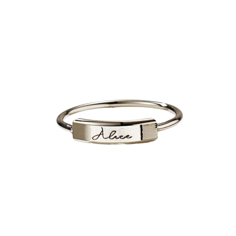 10K White Gold Personalized Engraving Signet Ring-1