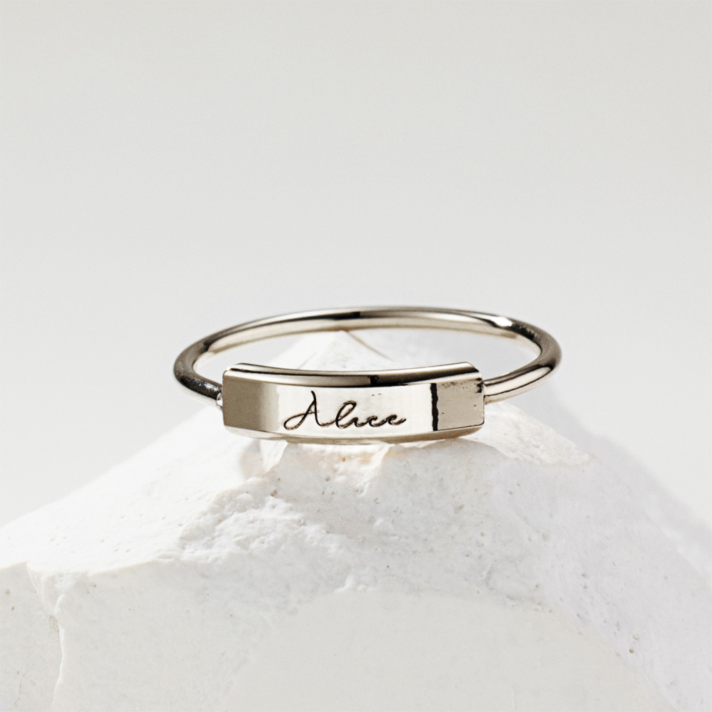 Anel de sinete com gravura personalizada em ouro branco 10K-2