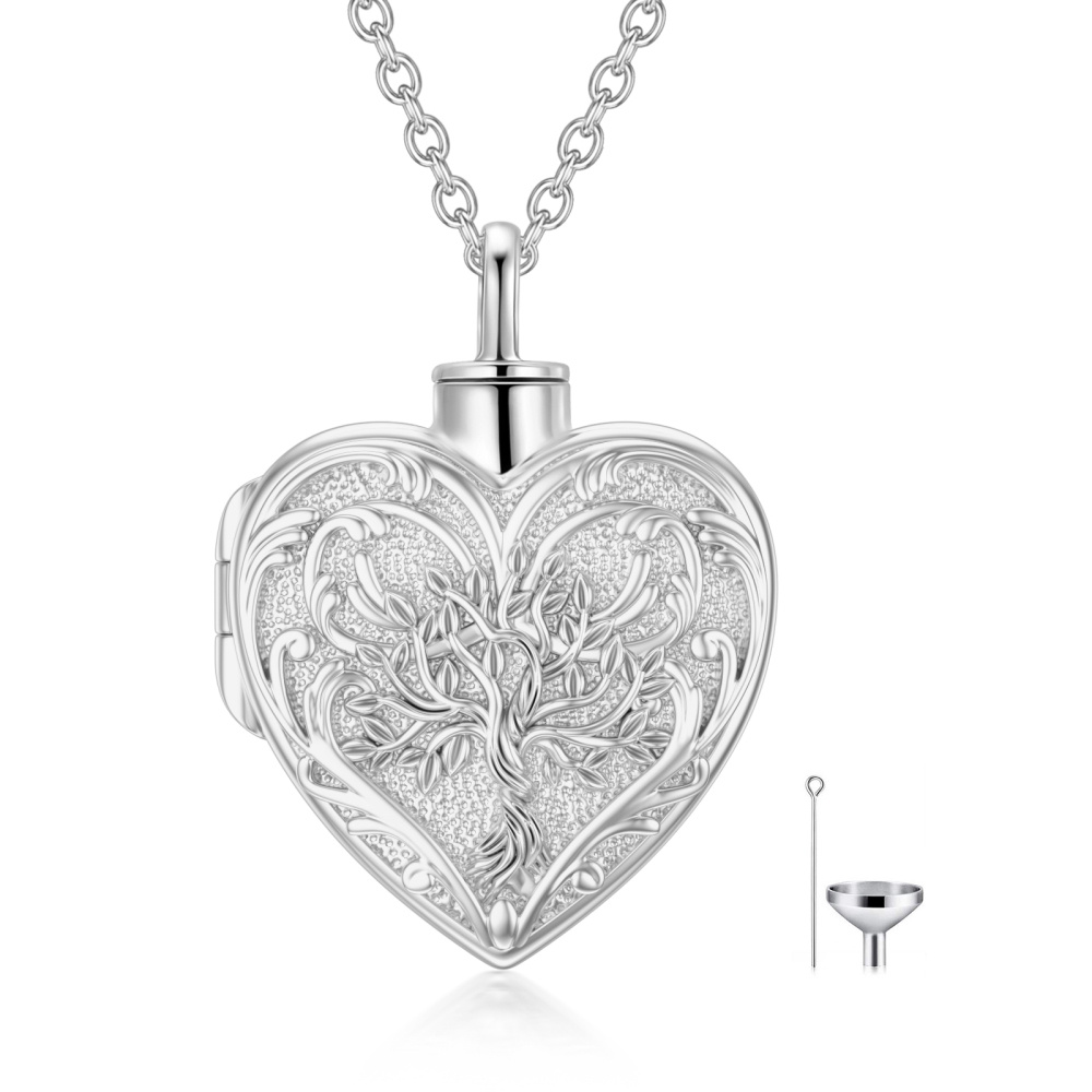 10K White Gold Tree Of Life Urn Necklace for Ashes with Silver Chain-1