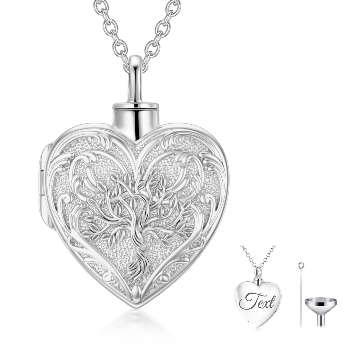 Collier Urne Arbre de Vie à Gravure Personnalisée en Or Blanc 10K pour Cendres-3