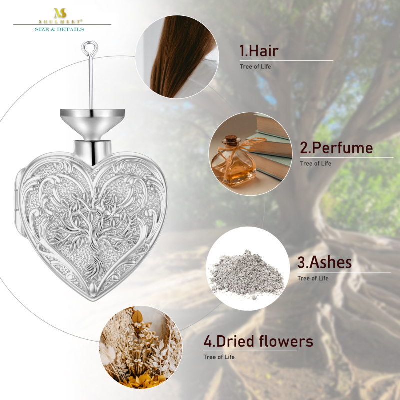 10K White Gold & Personalized Engraving Tree Of Life Urn Necklace for Ashes with Silver Chain-5