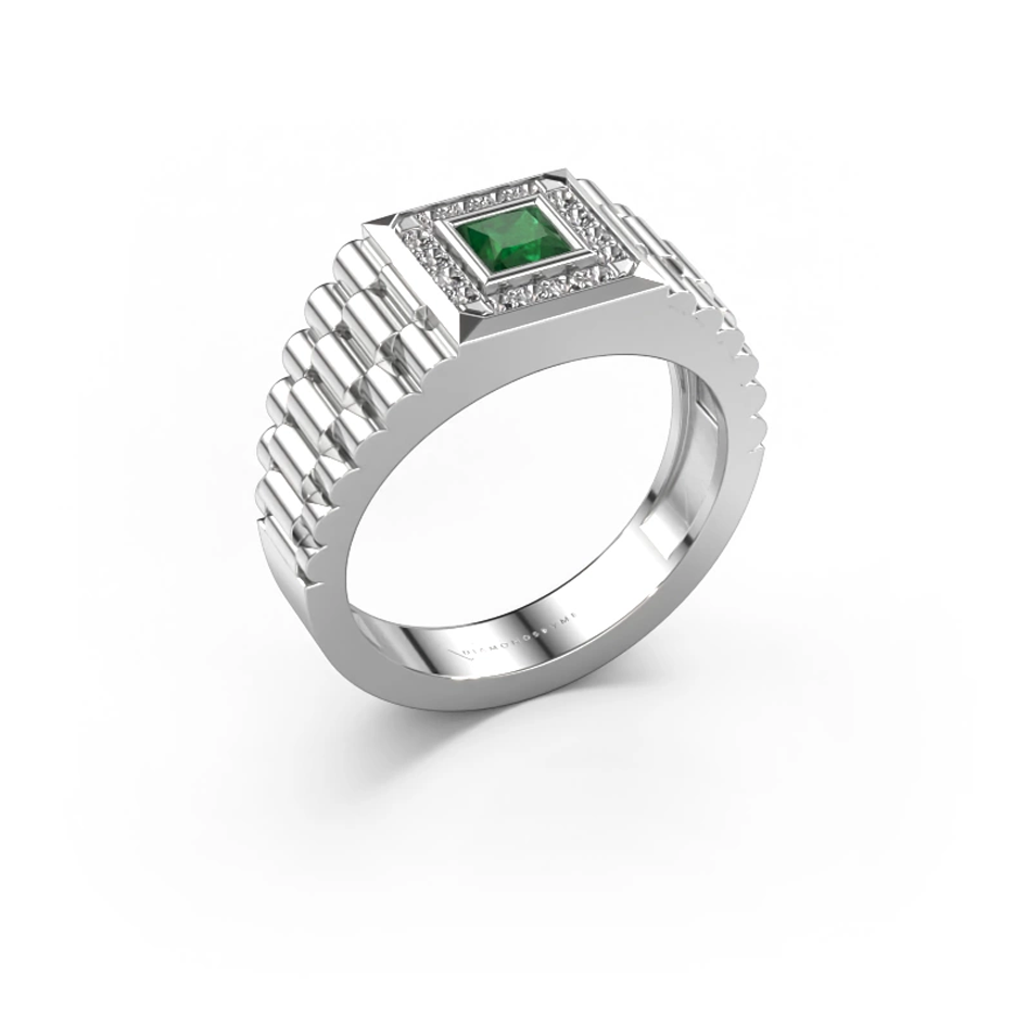 10K White Gold Princess Cut Emerald & 0.2 CT.T.W. Diamond Wedding Band for Men-1