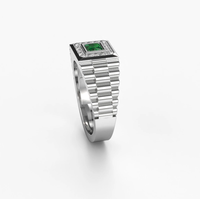 10K White Gold Princess Cut Emerald & 0.2 CT.T.W. Diamond Wedding Band for Men-4