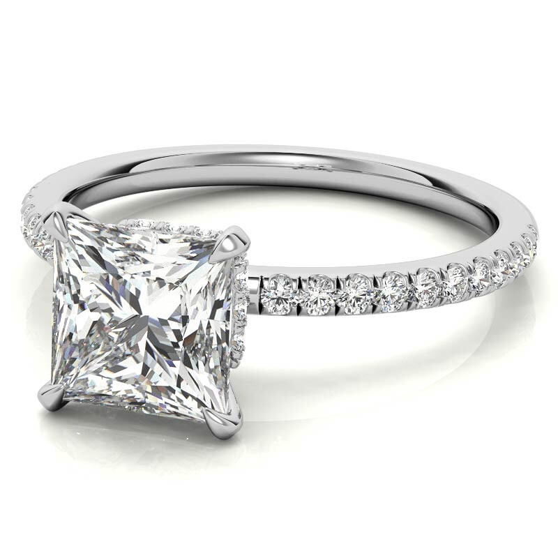 Anillo de compromiso de moissanita con halo de corte princesa en oro rosa de 14 quilates-3