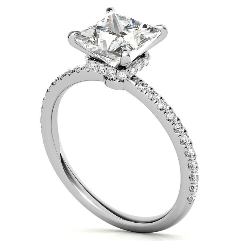 Anillo de compromiso de moissanita con halo de corte princesa en oro rosa de 14 quilates-5