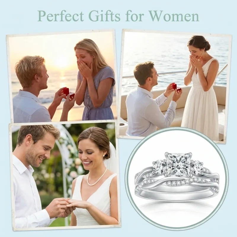 10K White Gold Princess Cut Moissanite Bridal Set-5