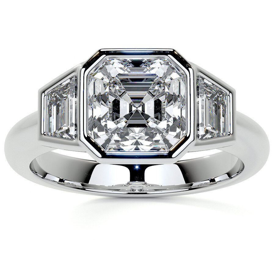 10K White Gold Princess Cut Three-Stone Moissanite Engagement Ring-1