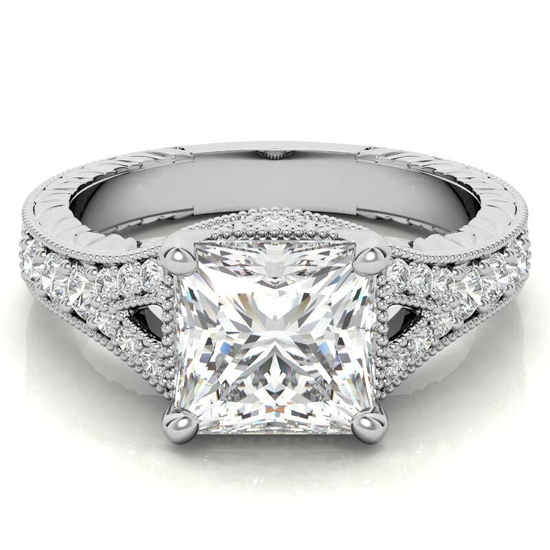18K White Gold Princess Cut Vintage Moissanite Engagement Ring-1