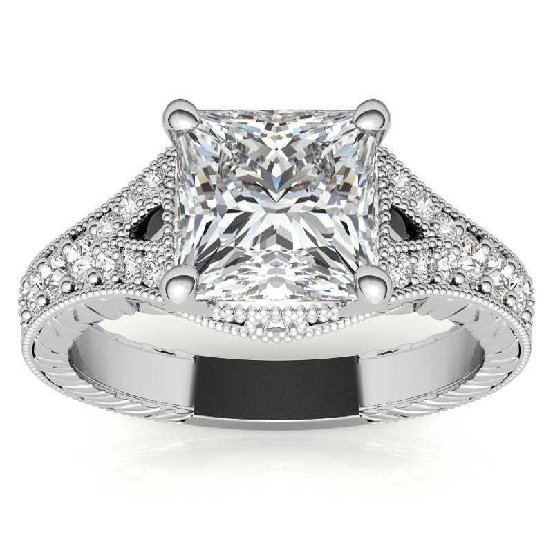 10K Rose Gold Princess Cut Vintage Moissanite Engagement Ring-3