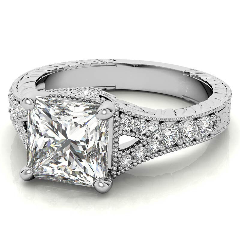 10K Rose Gold Princess Cut Vintage Moissanite Engagement Ring-4