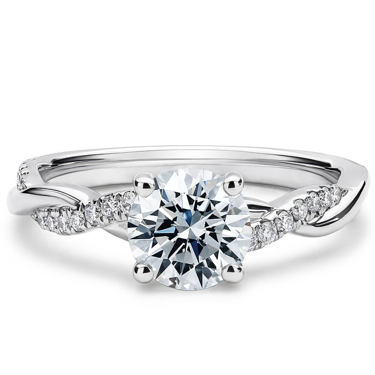 10K White Gold Princess Shaped Moissanite Personalized Engraving Engagement Ring-1