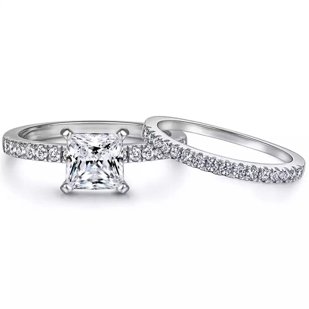 Bague de fiançailles en or blanc 10K en forme de carré de princesse en moissanite avec nom classique personnalisé-1