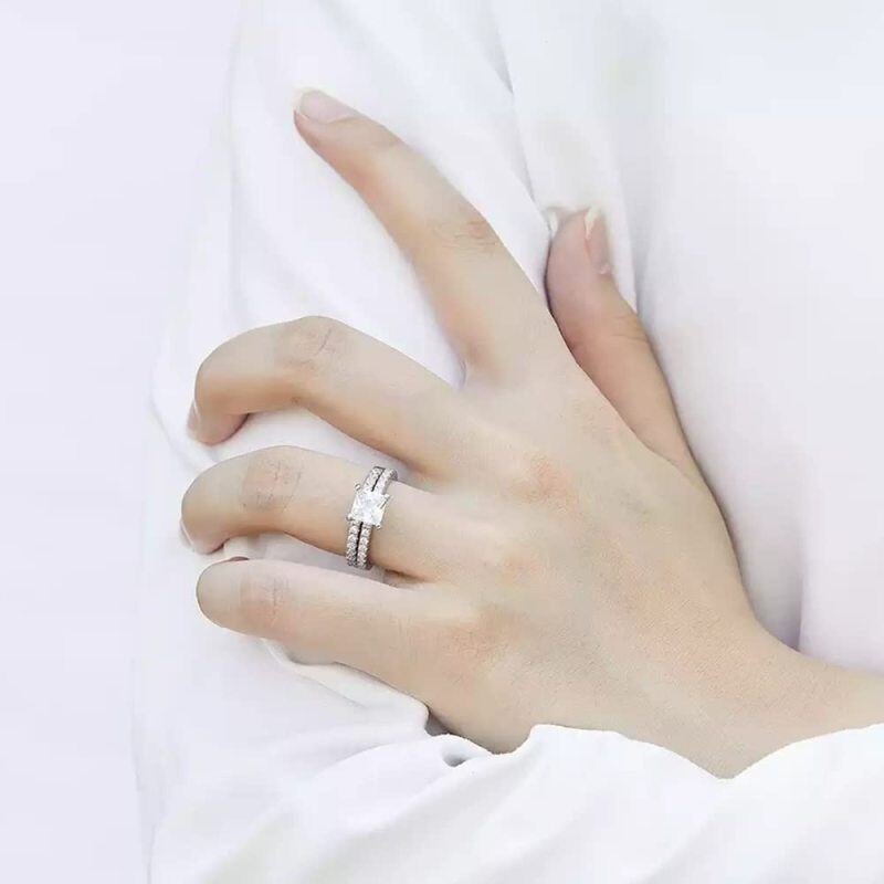 Sterling Silver Princess Cut Moissanite Personalized Classic Name Engagement Ring-2