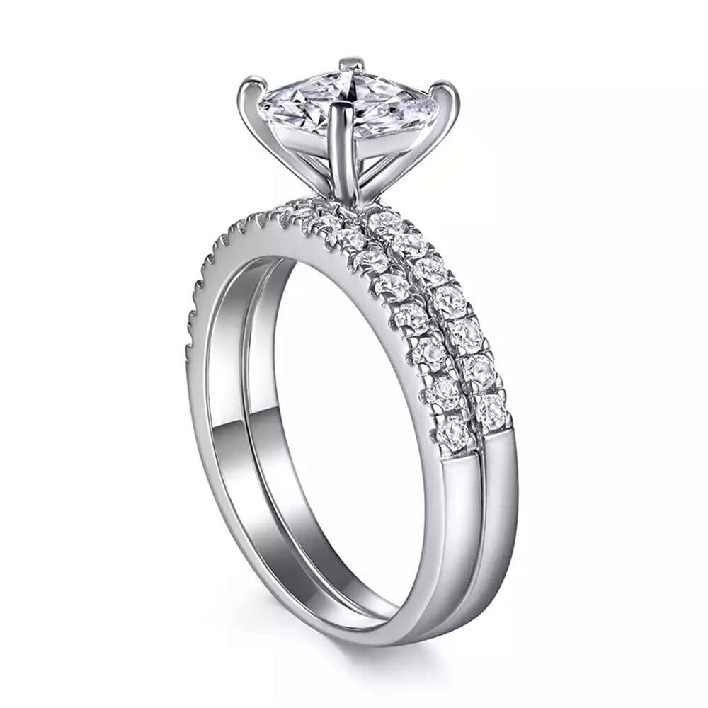 Bague de fiançailles en or blanc 10K en forme de carré de princesse en moissanite avec nom classique personnalisé-3