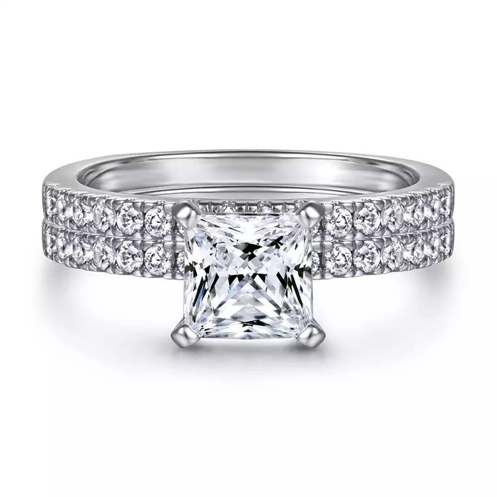 Bague de fiançailles en or blanc 10K en forme de carré de princesse en moissanite avec nom classique personnalisé-4