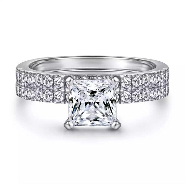 Bague de fiançailles en or blanc 18 carats en forme de carré de princesse en moissanite avec nom classique personnalisé-4