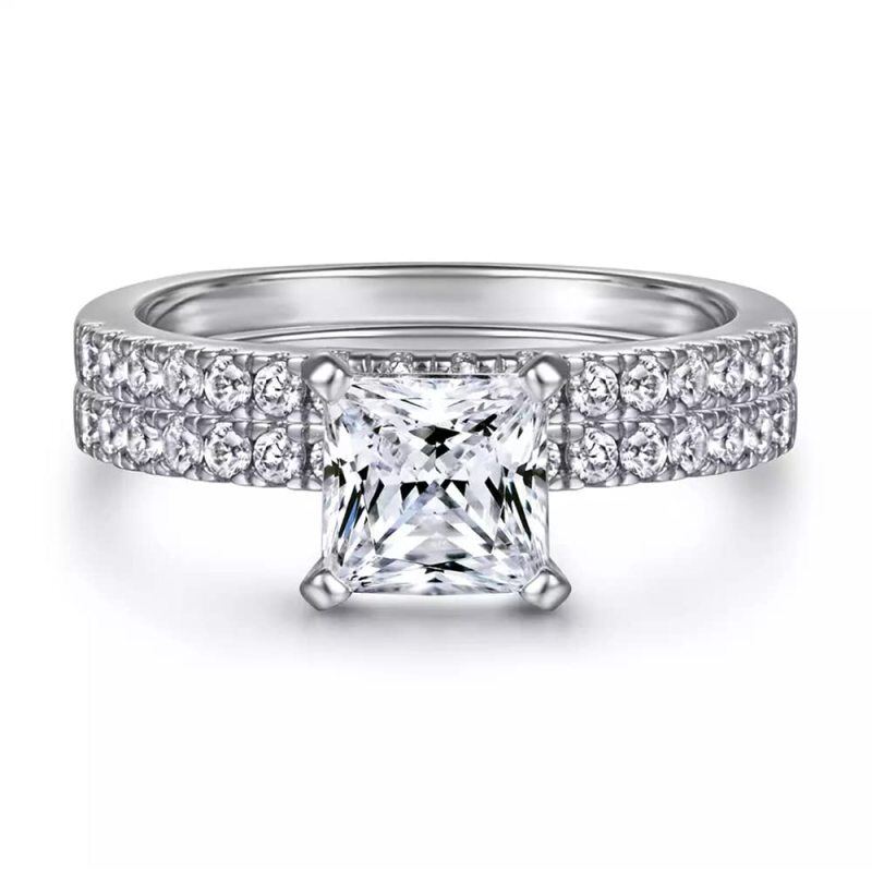Sterling Silver Princess Cut Moissanite Personalized Classic Name Engagement Ring-4