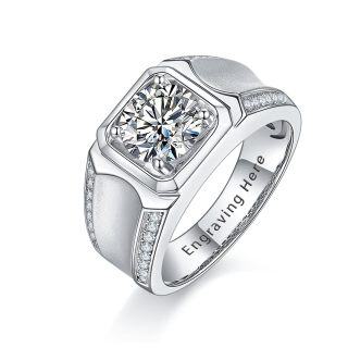 10K White Gold Princess-square Shaped Moissanite Personalized Engraving & Couple Engagement Ring for Men-35