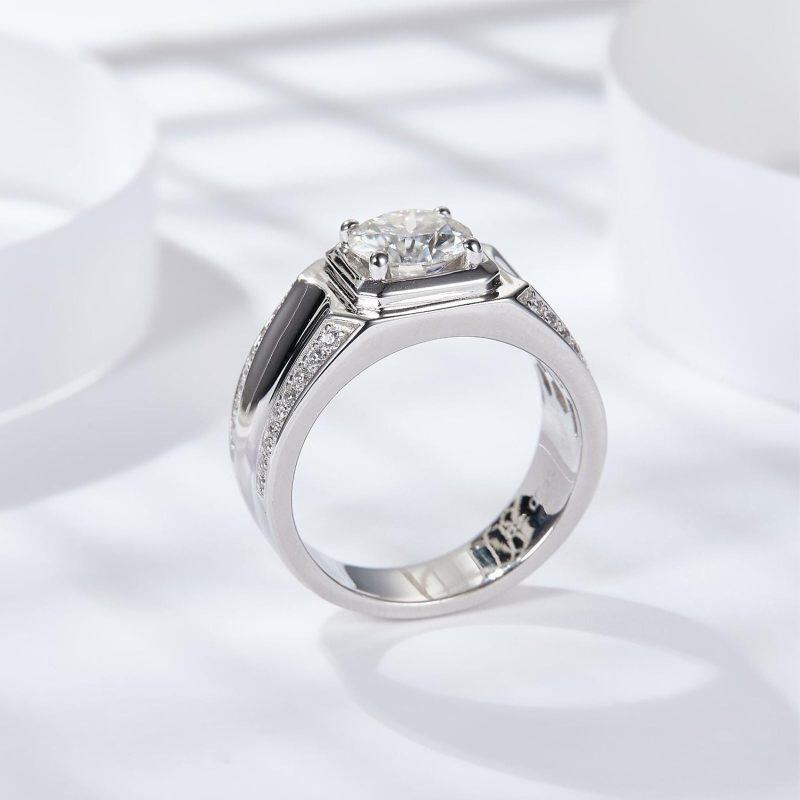 Sterling Silver Princess Cut Moissanite Personalized Engraving & Couple Engagement Ring for Men-3