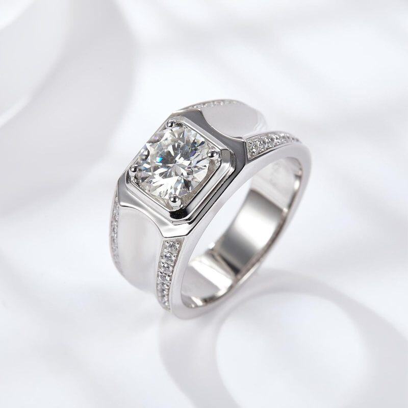 Sterling Silver Princess Cut Moissanite Personalized Engraving & Couple Engagement Ring for Men-4