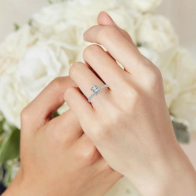 10K White Gold Princess Shaped Moissanite Square Wedding Ring-2