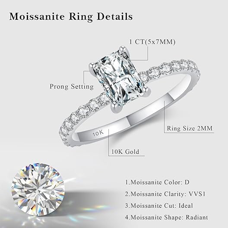 10K White Gold Princess Shaped Moissanite Square Wedding Ring-3