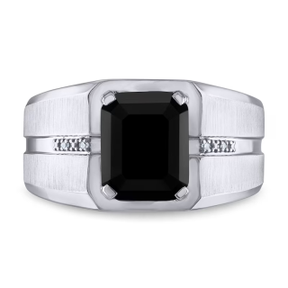 10K White Gold Rectangular Black Onyx and Diamond Custom Accent Wedding Band for Men-3