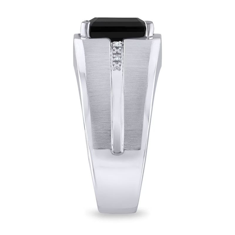 Anel para homem em ouro branco 10K com ágata em forma de almofada.-3