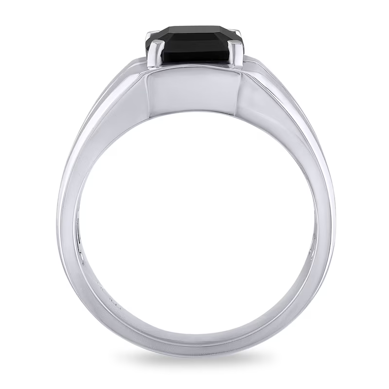 Anel para homem em ouro branco 10K com ágata em forma de almofada.-4