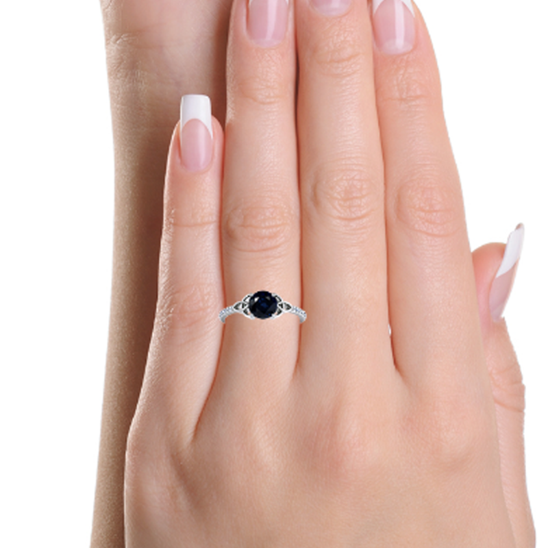 10K White Gold Round Cut Celtic Knot Engagement Ring Gemstone Rings-2