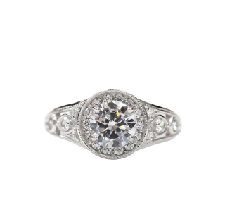 10K White Gold Round Cut Diamond Vintage Halo Filigree Milgrain Band D Color VVS-VS Clarity 3EX IGI Certified-8