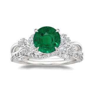 10K White Gold Round Cut Emerald & 0.25 CT.T.W. Luxe Winding Willow Diamond Bridal Set-7