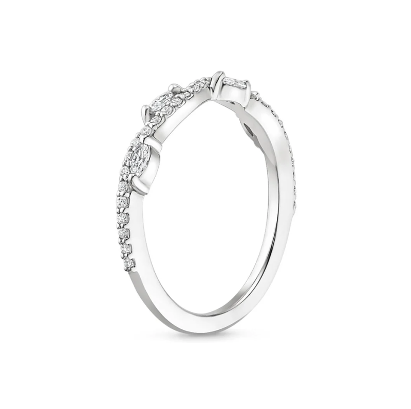 10K White Gold Round Cut Emerald & 0.25 CT.T.W. Luxe Winding Willow Diamond Bridal Set-5