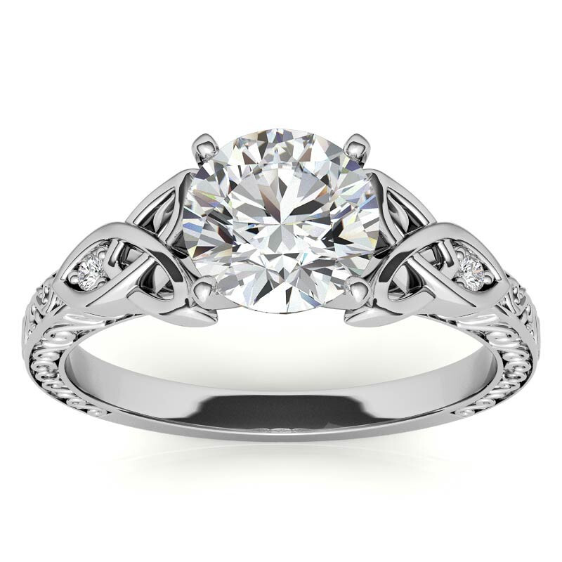 Bague de fiançailles en or blanc 10 carats avec moissanite taille ronde et nœud celtique-1