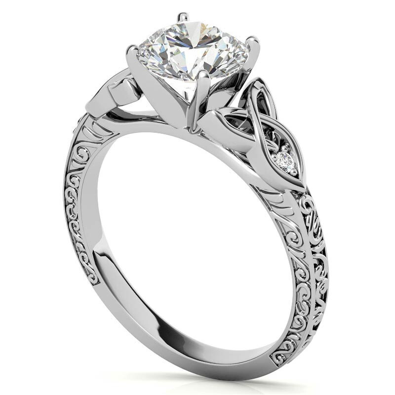 Bague de fiançailles en or blanc 10 carats avec moissanite taille ronde et nœud celtique-5