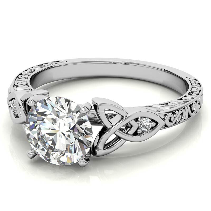 Bague de fiançailles en or blanc 10 carats avec moissanite taille ronde et nœud celtique-3