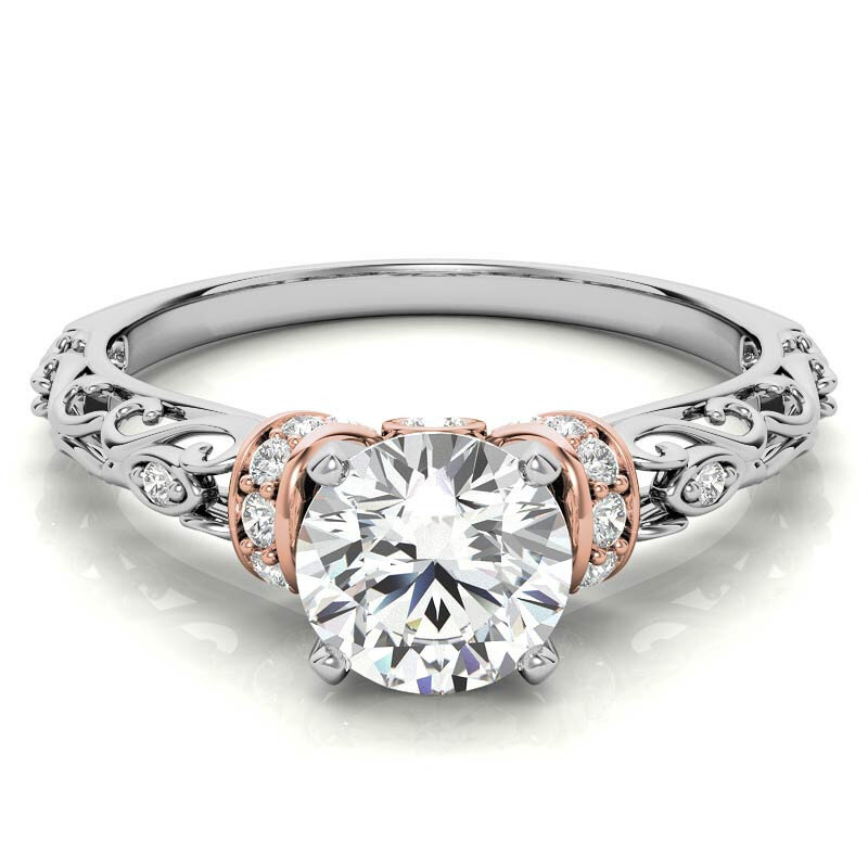 Platinum Round Cut Halo Moissanite Engagement Ring-1