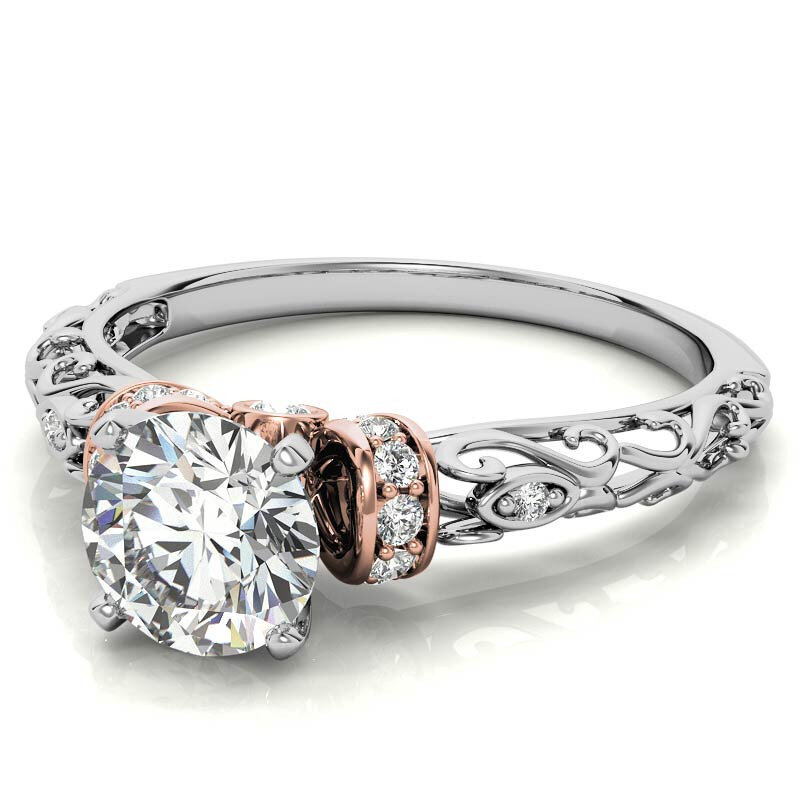 10K Rose Gold Round Cut Halo Moissanite Engagement Ring-3