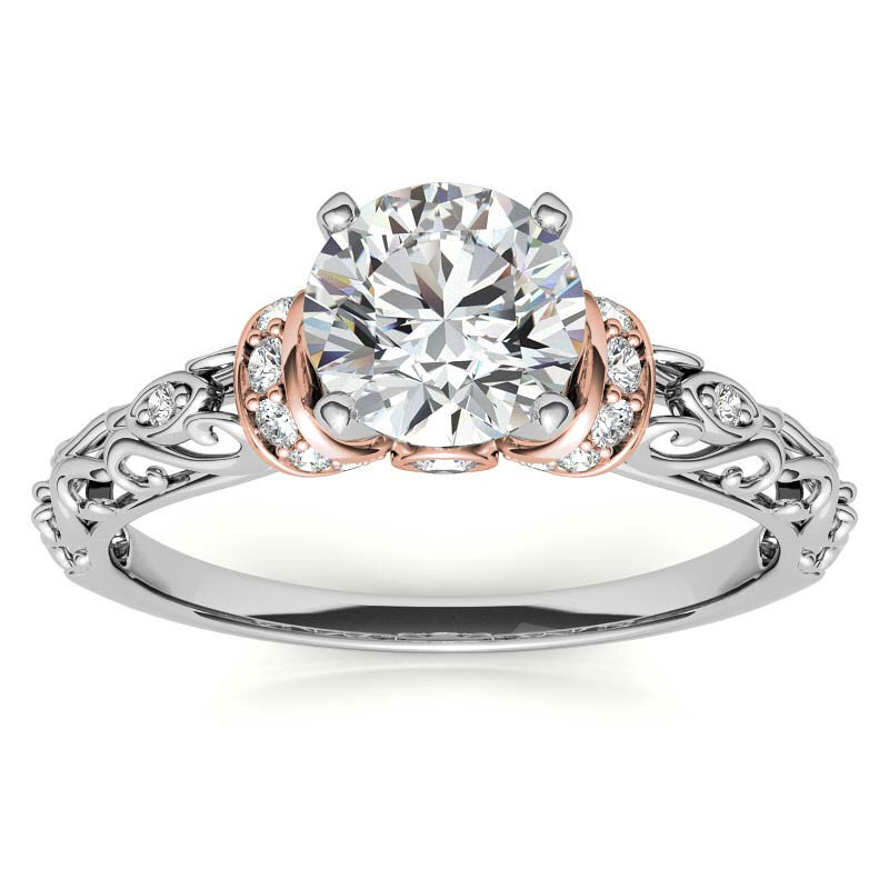10K Rose Gold Round Cut Halo Moissanite Engagement Ring-4
