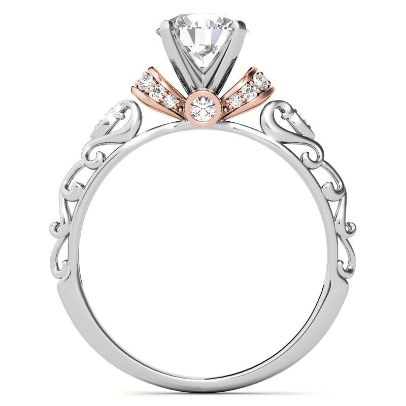 10K Rose Gold Round Cut Halo Moissanite Engagement Ring-5