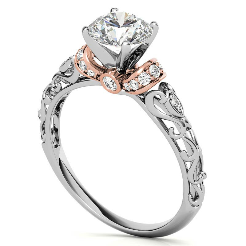 Platinum Round Cut Halo Moissanite Engagement Ring-6