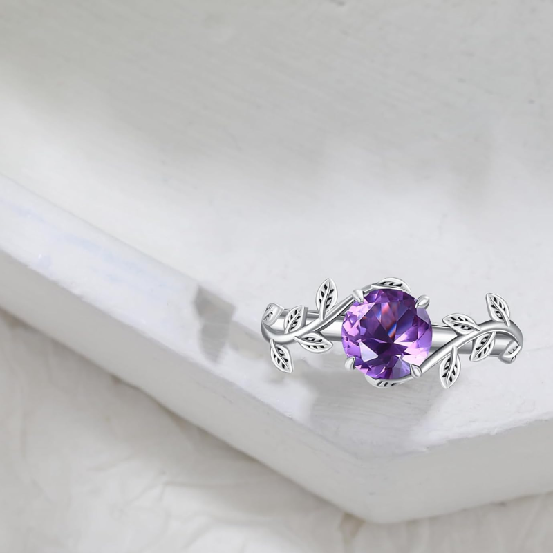 Anillo de compromiso personalizado con piedra preciosa de hiedra de corte redondo en oro blanco de 10 quilates-4