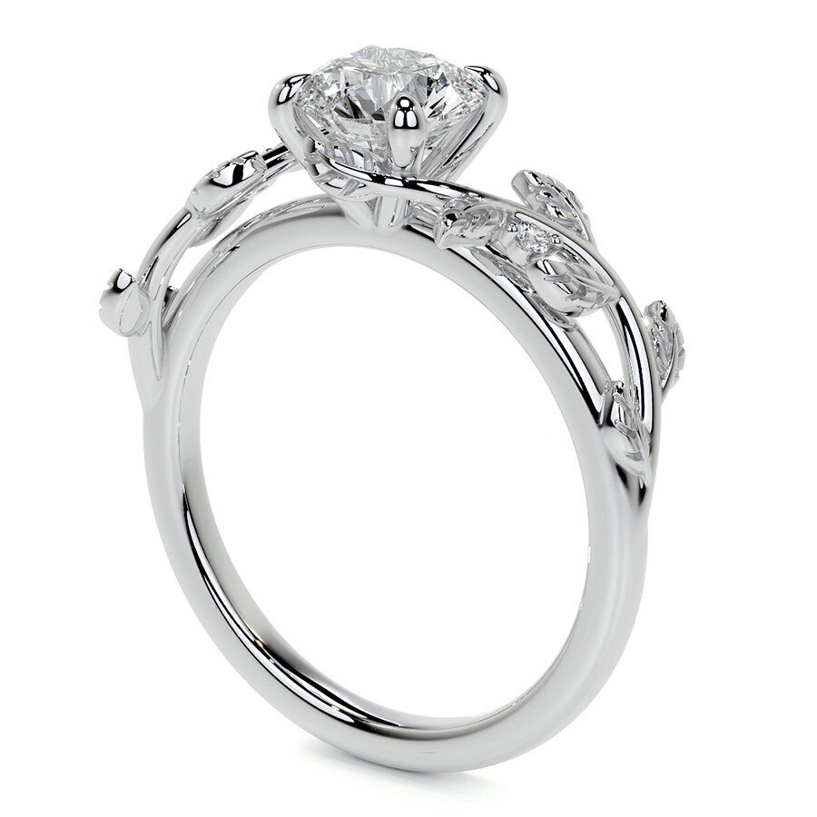 Anillo de compromiso de oro blanco de 14 quilates con moissanita de corte redondo y forma de hiedra-5