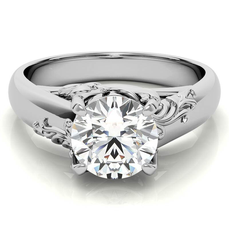 10K White Gold Round Cut Large Center Stone Moissanite Engagement Ring-1