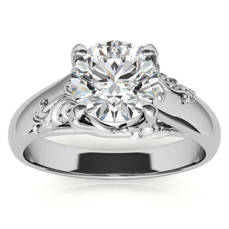 10K White Gold Round Cut Large Center Stone Moissanite Engagement Ring-3