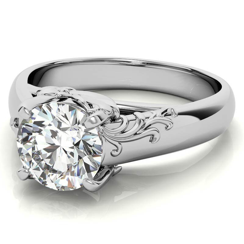 10K White Gold Round Cut Large Center Stone Moissanite Engagement Ring-4