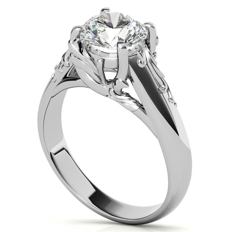 10K White Gold Round Cut Large Center Stone Moissanite Engagement Ring-6